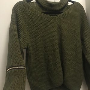Olive green zipper detail chunky sweater